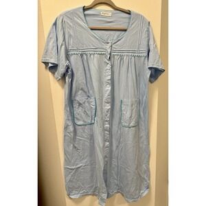 Keyocean Nightgown Blue Cotton Maxi Short‎ Sleeves Size Large